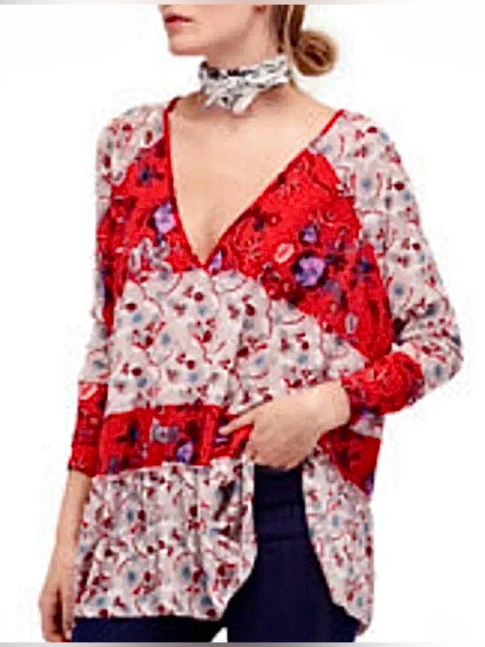 Free People Floral Isabelle V-Neck Tunic